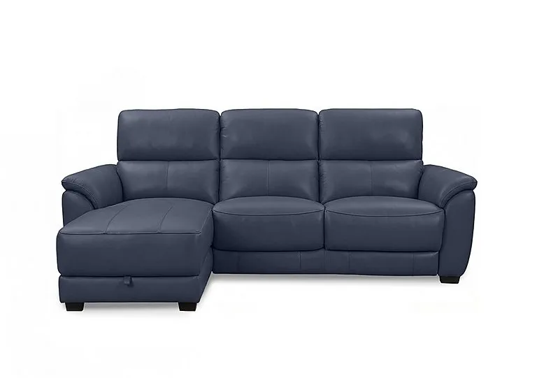 Saffron Leather 3 Seater Sofa with Storage Left Hand Facing Chaise End - BV Ocean Blue