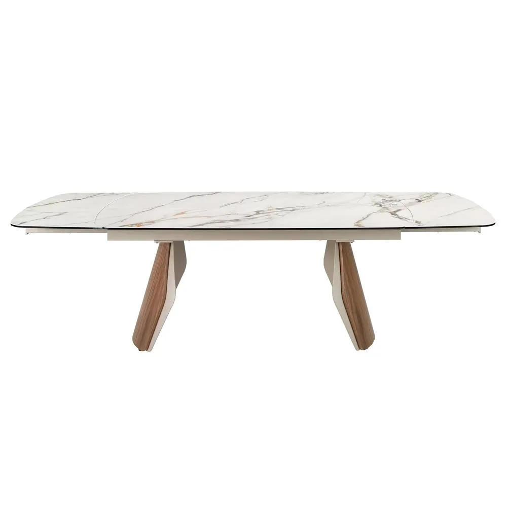 Angel Cerda Oval Extendable Dining Table with Porcelain-Marble Top in White 6