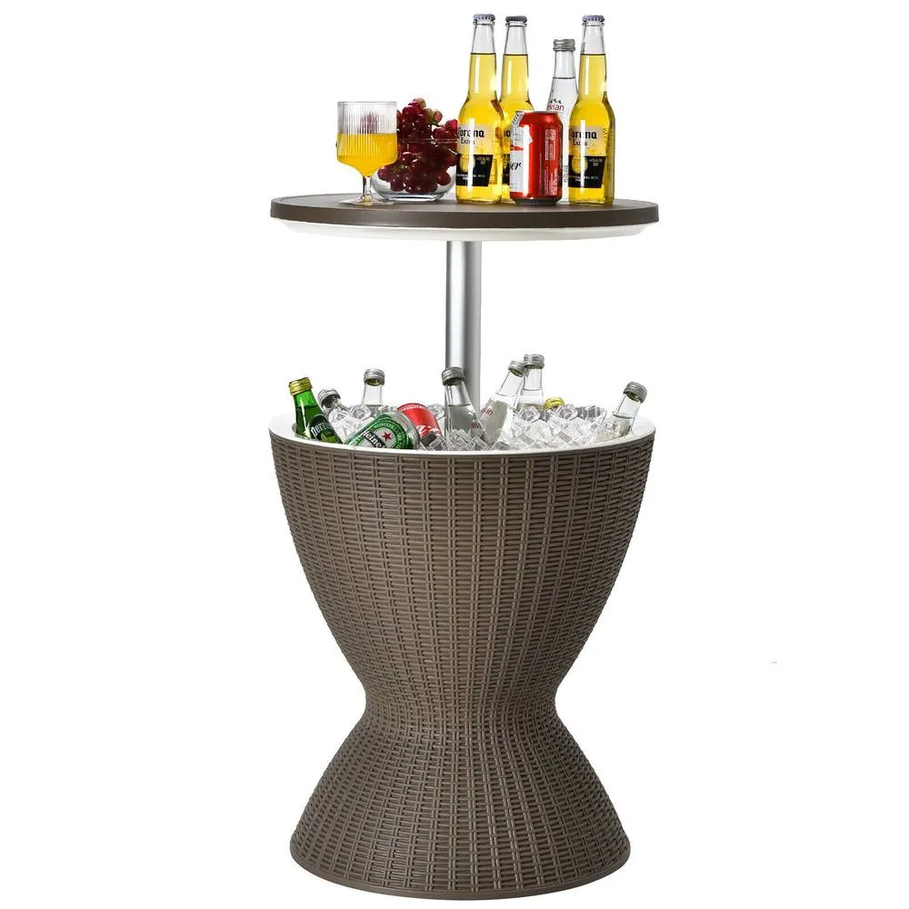 Costway 30L Patio Ice Cooler All-weather Cool Bar Table w/ Extendable Tabletop Party in Brown 4