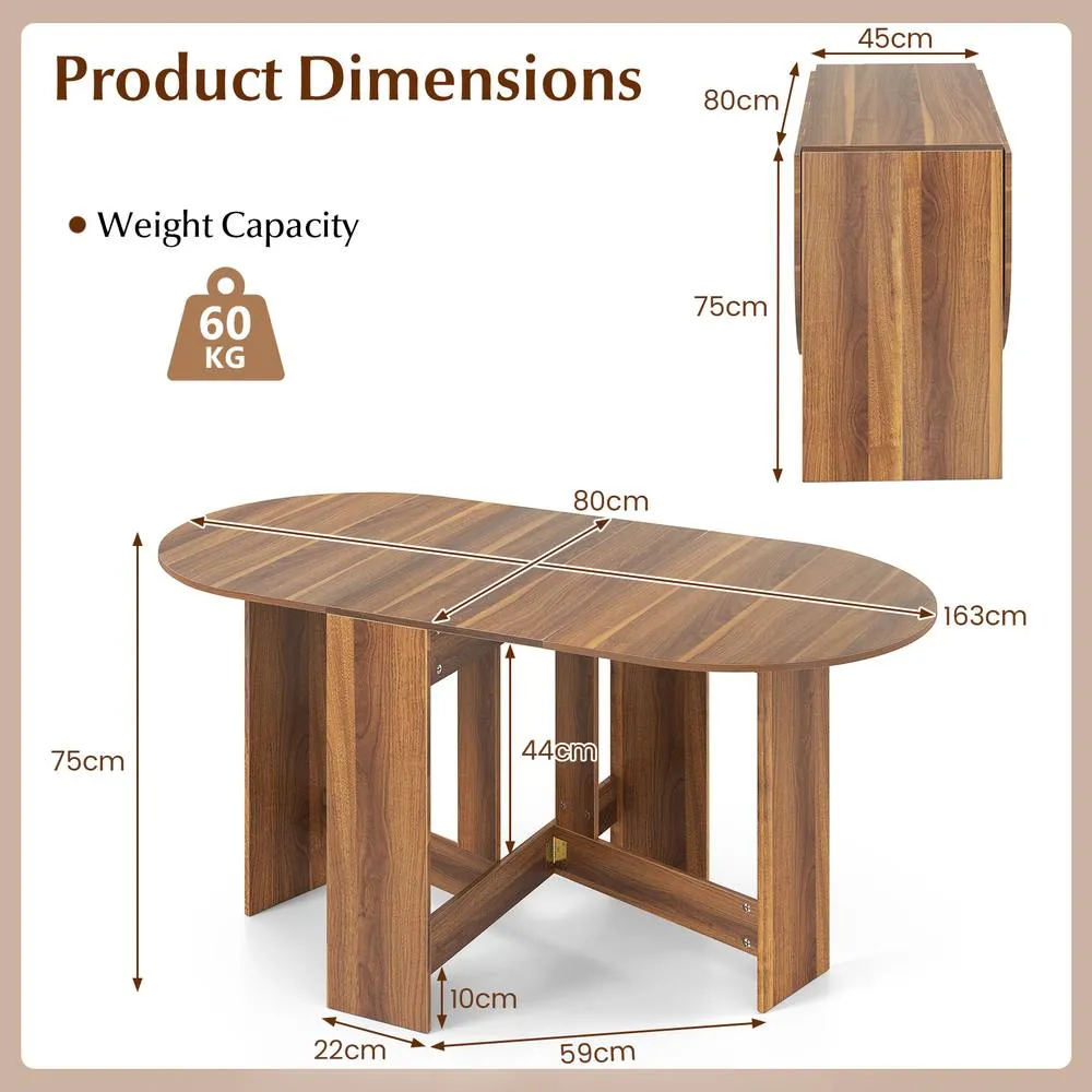 Costway Folding Dining Table 3-in-1 Drop Leaf Table Expandable Writing Desk in Brown 2