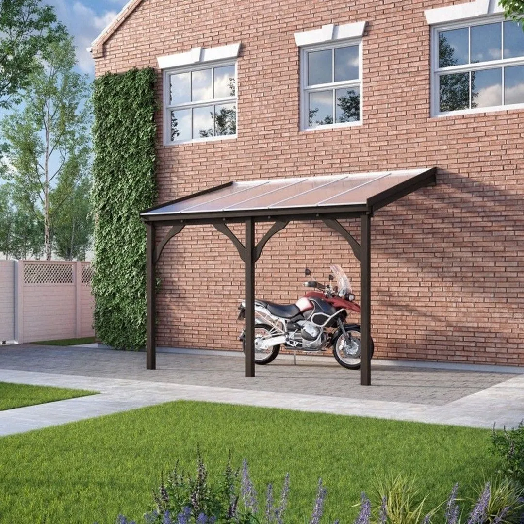Rutland County Garden Furniture Ltd Polycarbonate Roof Car Port 3 Post, Wood, L350 x W578 cm, Rustic Brown
