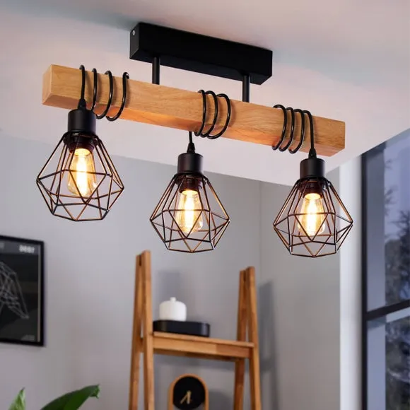 Return - EGLO Townshend 3-Light Industrial Semi Flush Ceiling Light