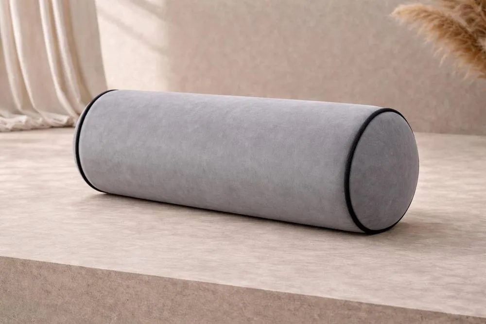 HOB Furniture Bolster Cushion with Black Piping in Grey