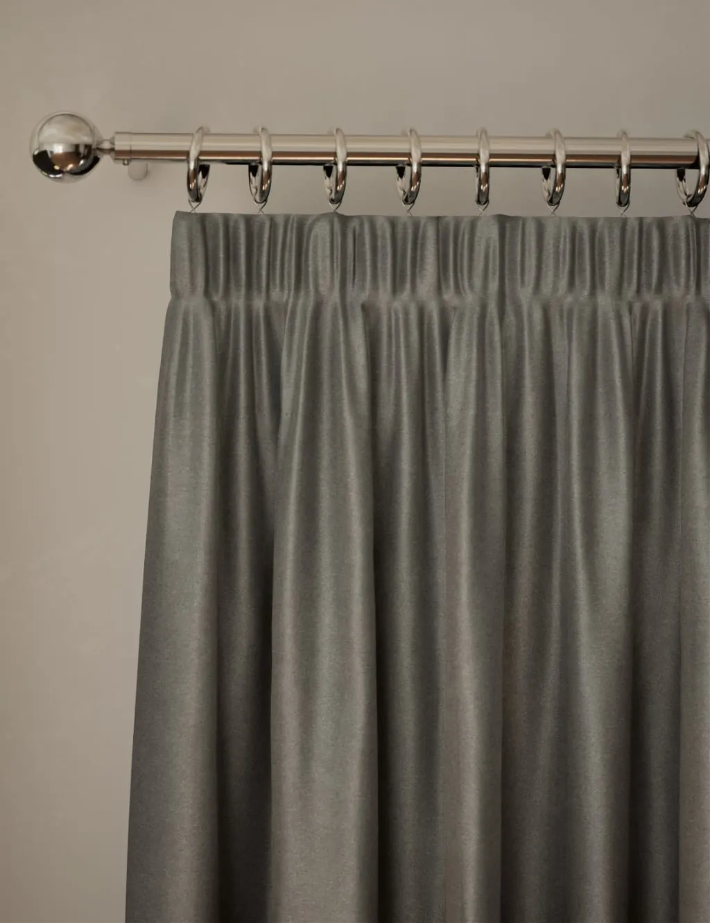 M&S Velvet Pencil Pleat Ultra Thermal Curtains Light Grey
