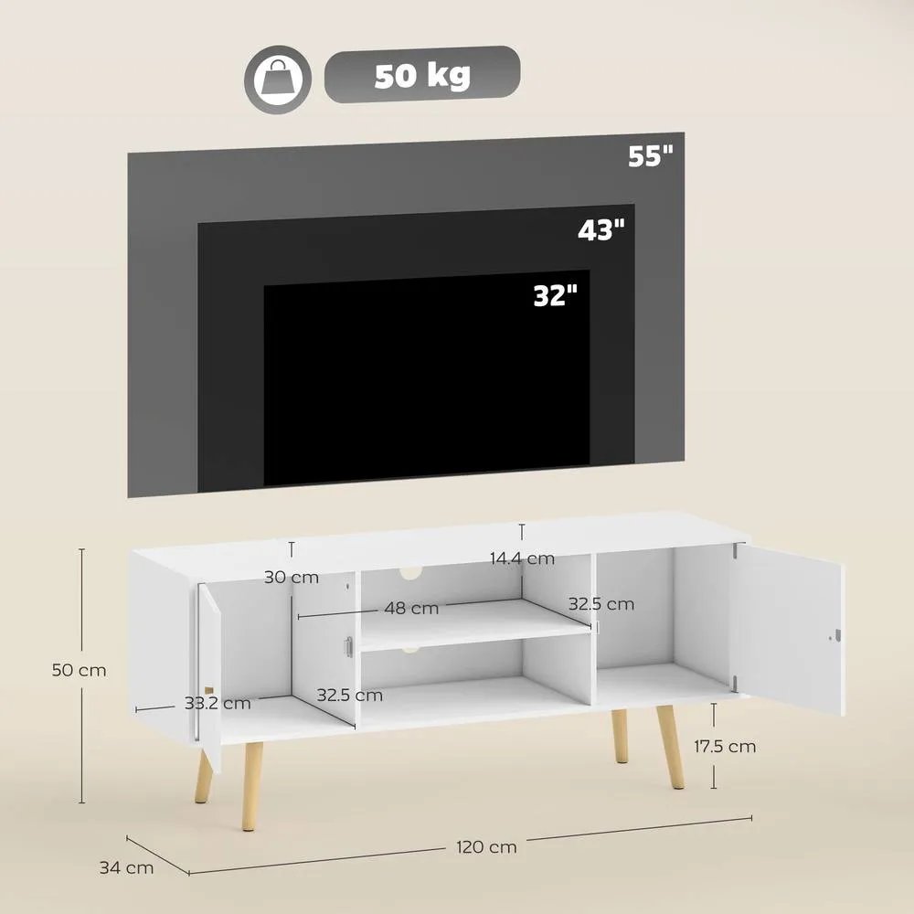 HOMCOM TV Stand Cabinet with Cable Management & Wood Legs Living Room in White 3