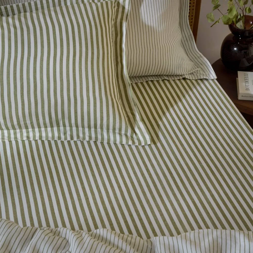Yard Hebden Striped 100% Cotton Fitted Sheet in Olive 1