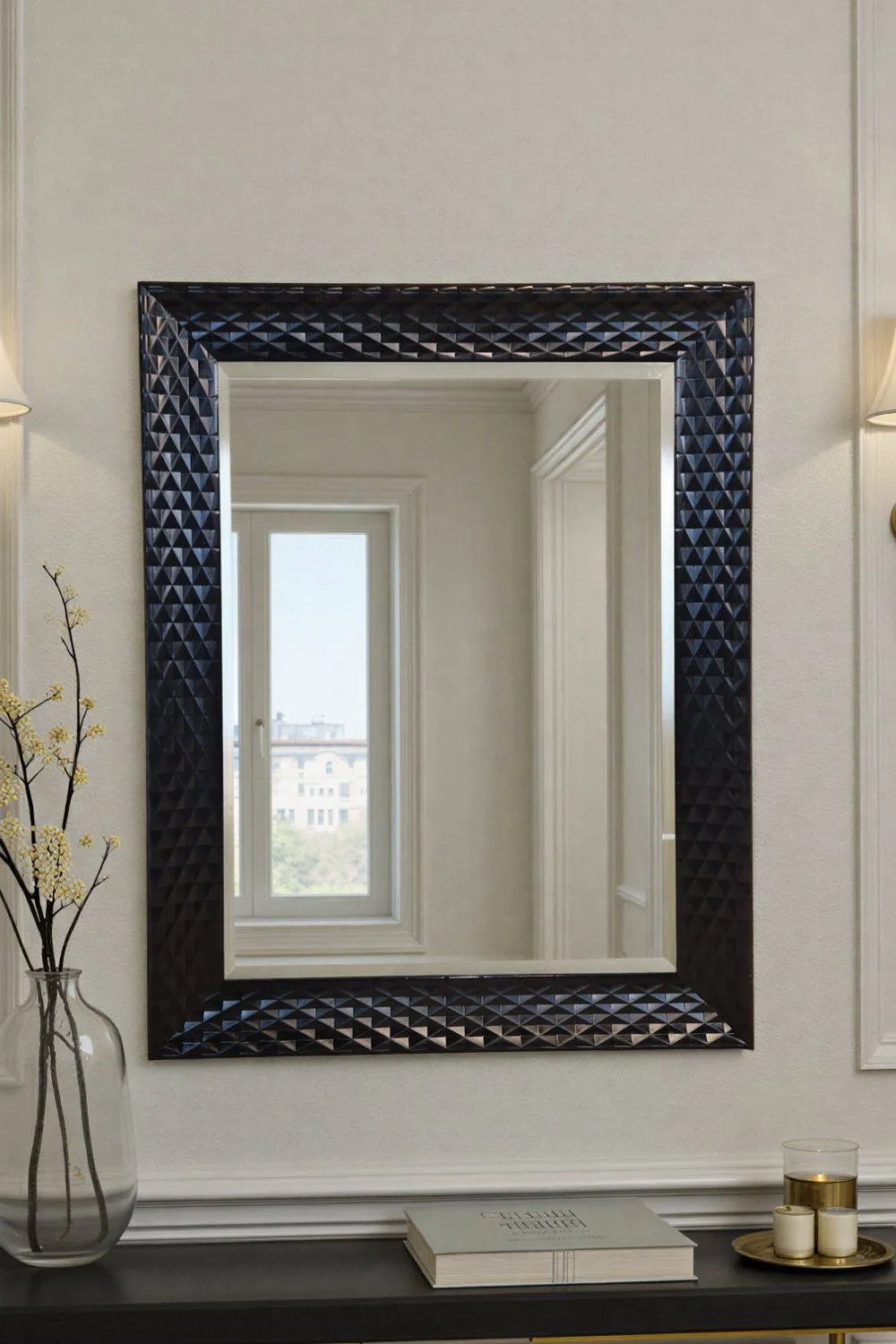 Yearn Mirrors Diamont Framed Black Bevelled Mirror