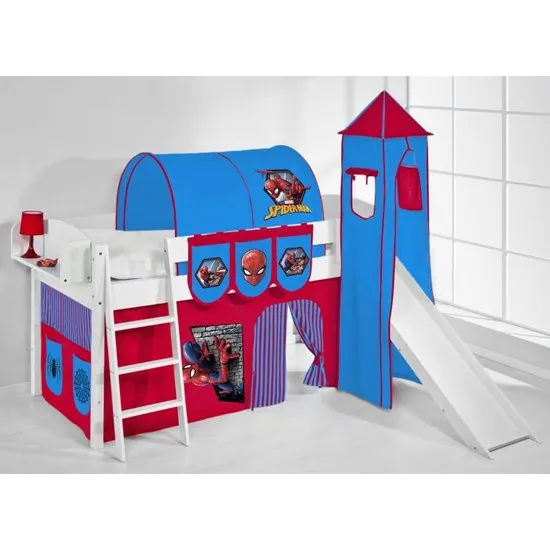 IDA Spiderman Children Bed In White With Tower And Curtains