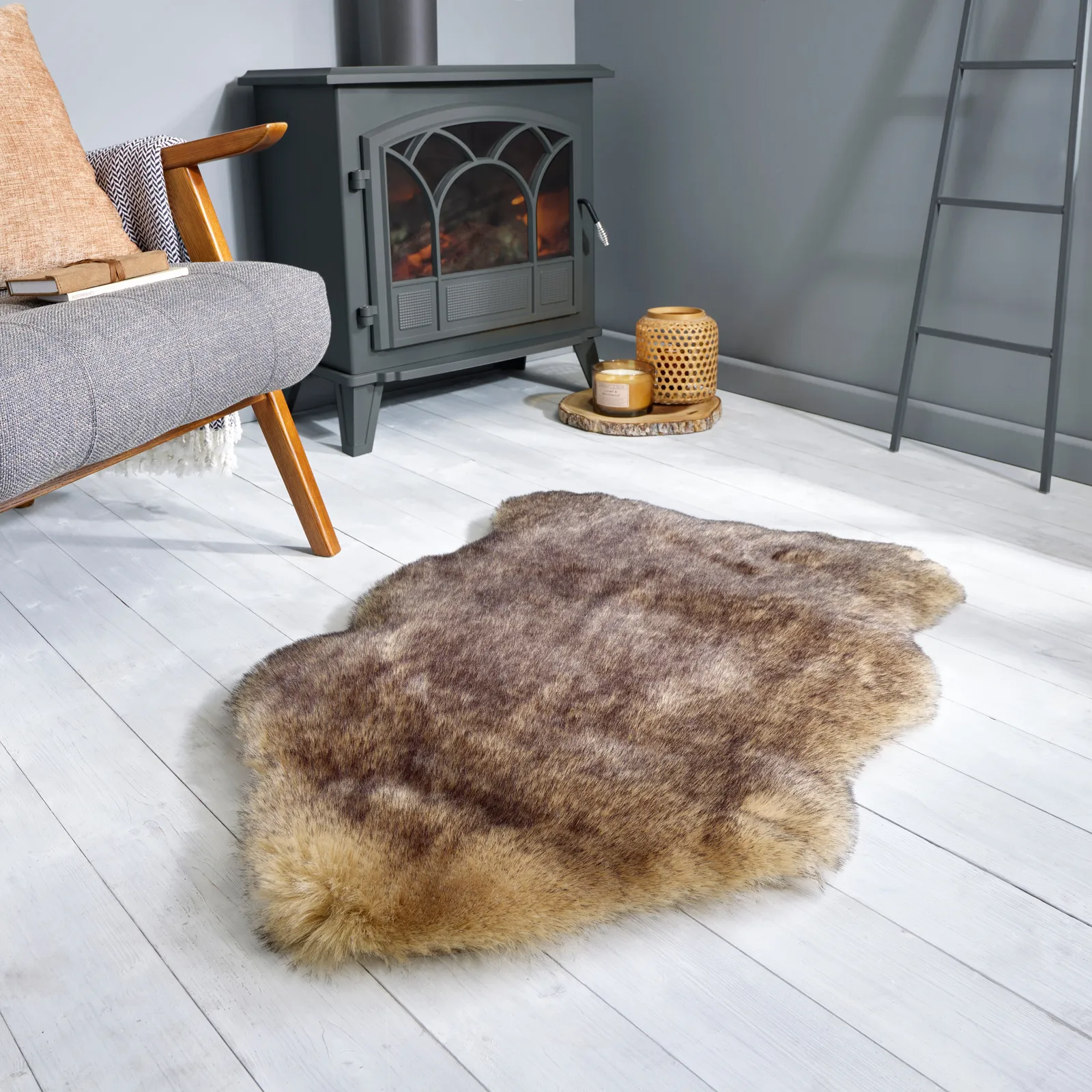 Copenhagen Single Pelt Faux Fur Rug Copenhagen Brown