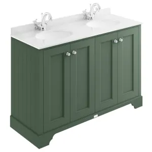 Bayswater Victrion Hunter Green Traditional Freestanding Vanity Unit & White Marble Top Basin - 1200mm