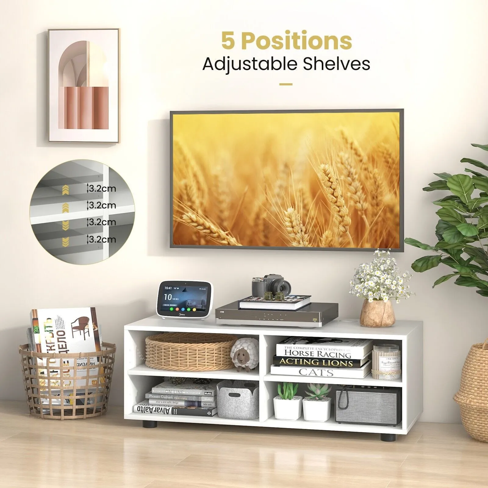 Costway TV Stand for TVs up to 40 Inches Wooden Media Console Table Entertainment Center in White 3