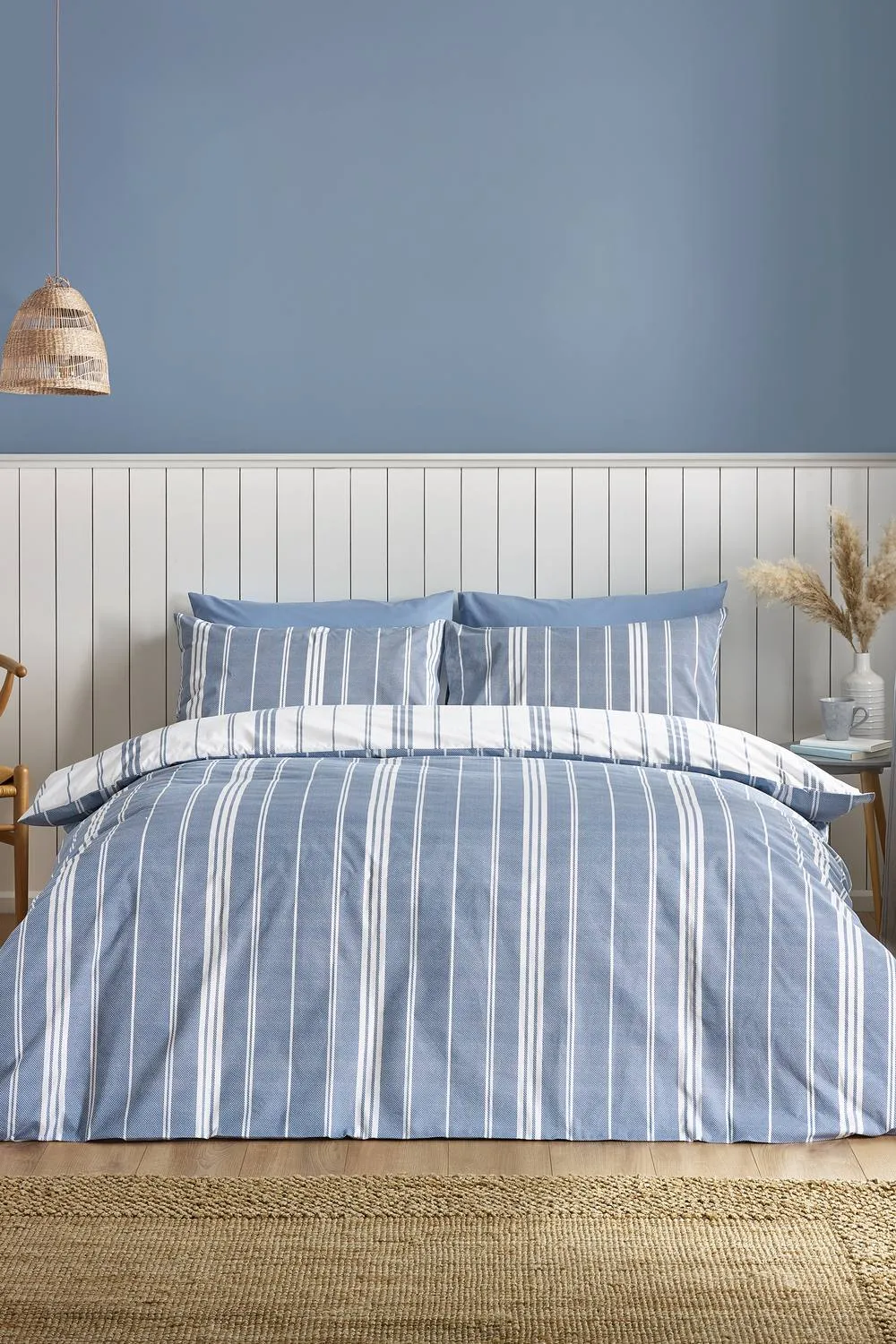 Catherine Lansfield 'Harbour Stripe' Reversible Duvet Cover Set in Blue 2