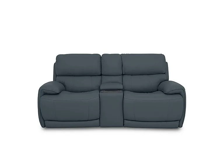Link NC Leather 2 Seater Power Recliner Sofa with Power Headrests and Cupholders - NC Ocean Blue