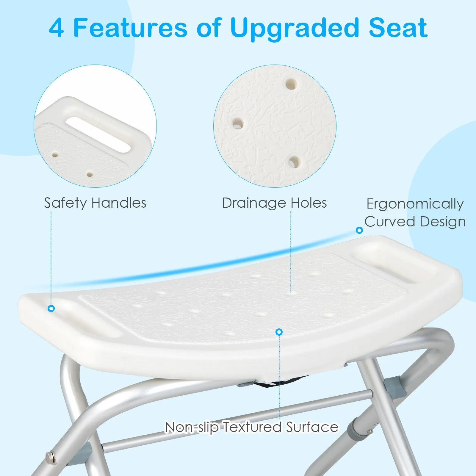 Costway Folding Shower Stool Height Adjustable Shower Seat Bath Chair w/Handle in White 3
