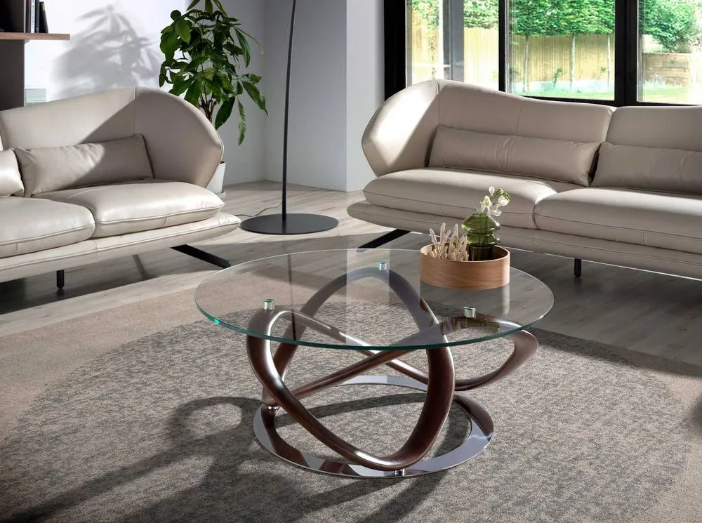 Angel Cerda Walnut Round Coffee Table with Tempered Glass 3