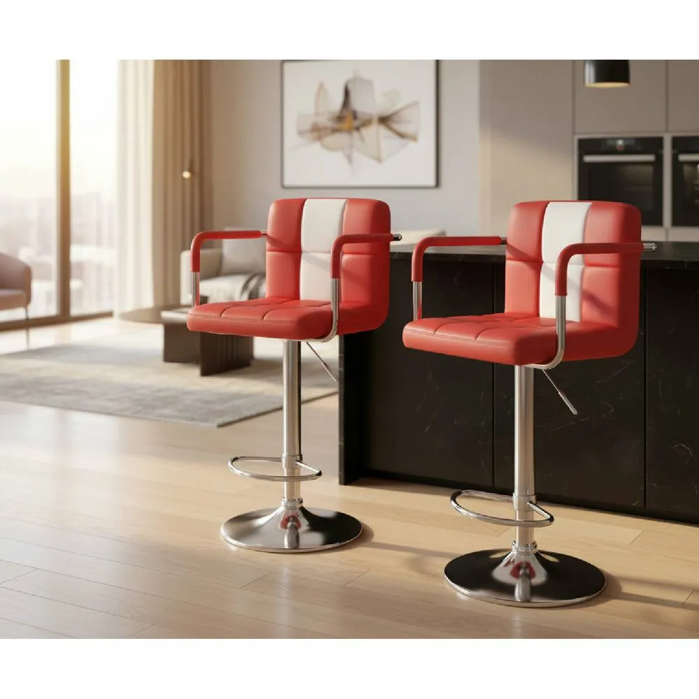 netfurniture Pair Tarina Retro American Diner Bar Stools Red Padded Adjustable 3