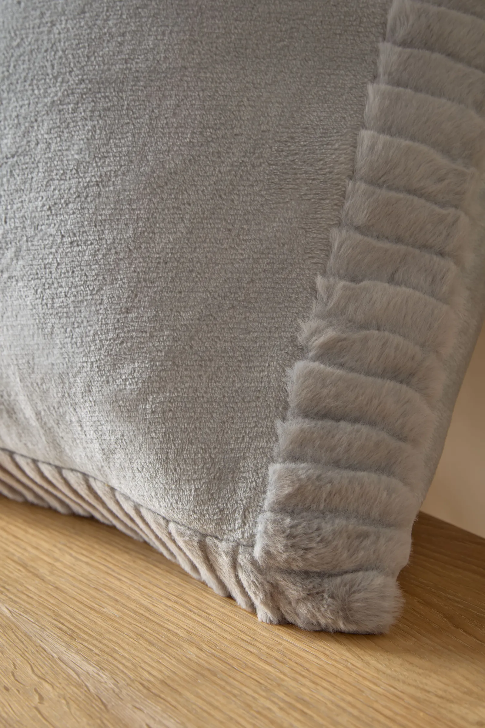 Catherine Lansfield 'Velvet & Faux Fur' 55x55cm Cushion in Silver 2