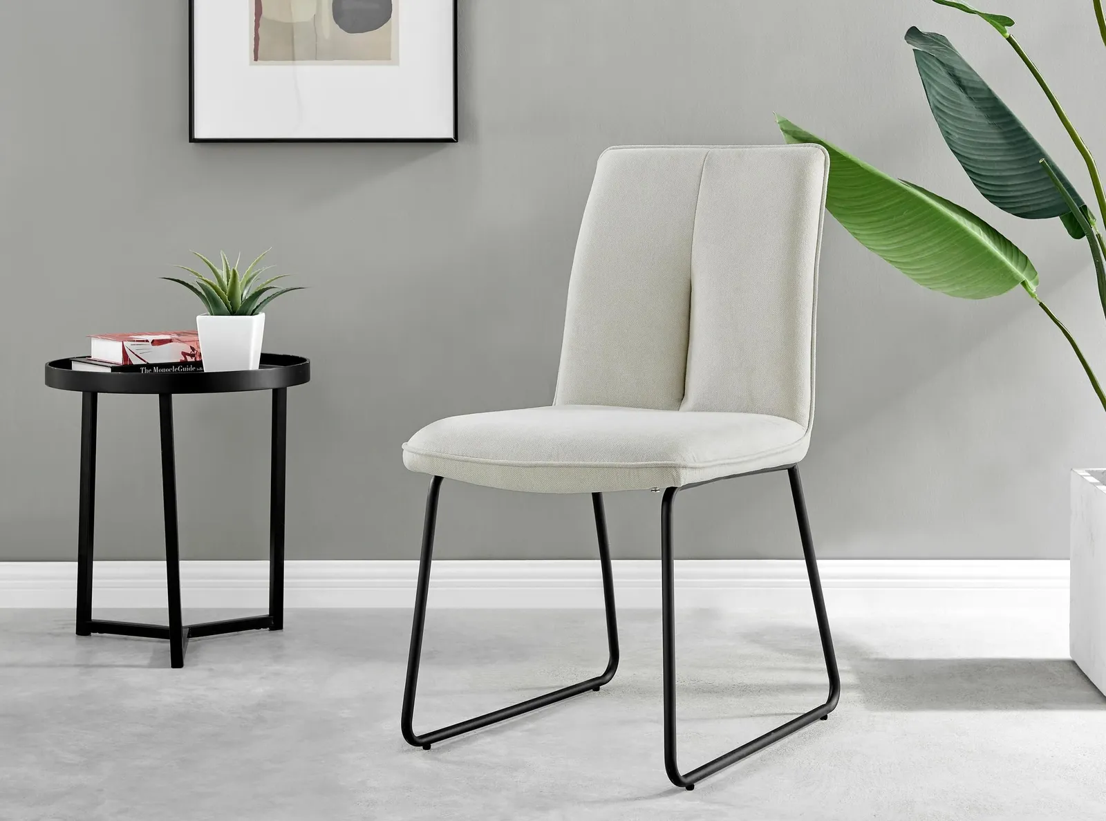 FurnitureboxUK Set of 2 Modern Chic Deep Padded Soft & Durable Stitched Fabric & Black Powder Coated Metal Leg Dining Chairs in Cream 4