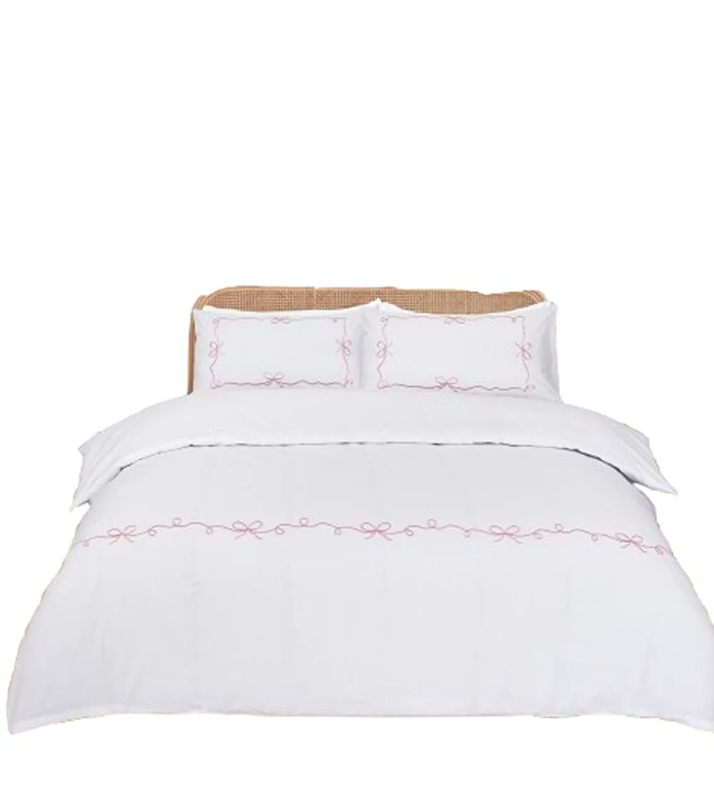 Rapport Home Embroidered Bows Polycotton Duvet Cover Set with Pillowcase 3
