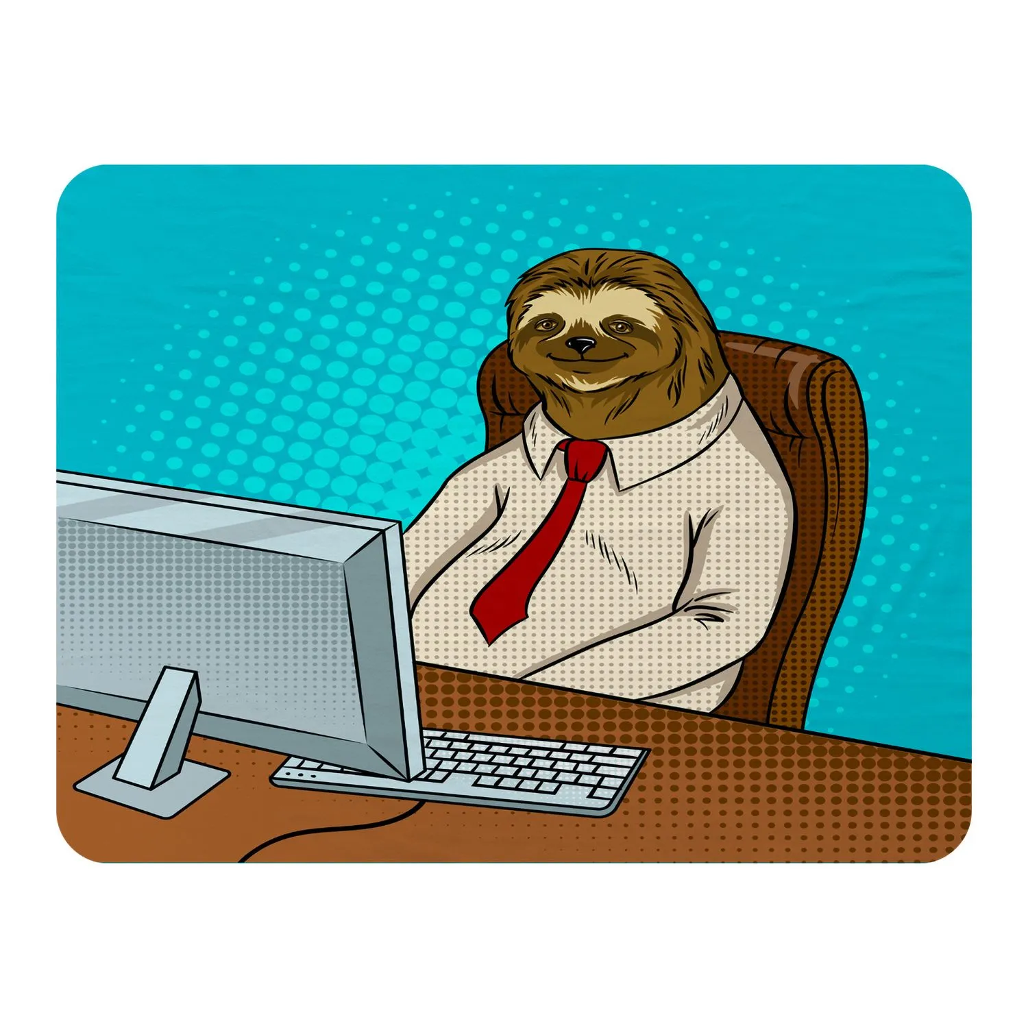 Benjamin Tate Design Sloth animal office worker pop art retro Designer Blanket in Natural