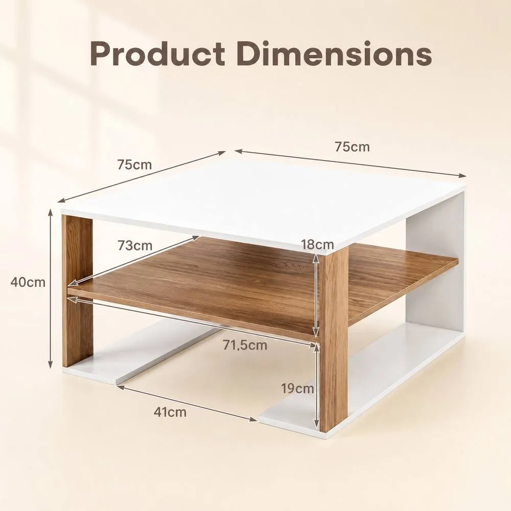 Costway Square Coffee Table Modern Compact Center Table with Open Shelf in White 2