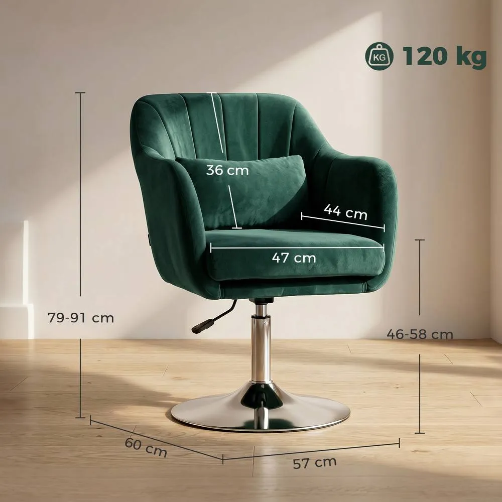 HOMCOM Retro Velvet Swivel Tub Chair with Steel Frame Dark Green 3