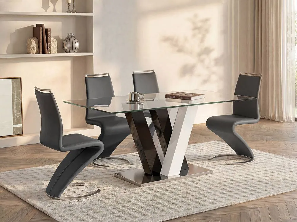 Vente-unique 6-Seat Dining Table - MDF & Tempered Glass - Black & White - WINCH 3