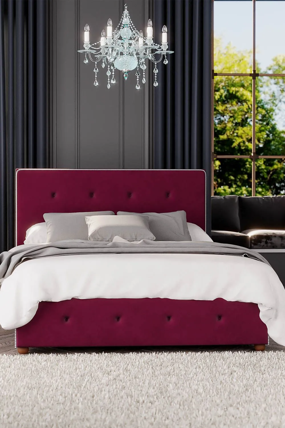 Laurence Llewelyn-Bowen Hesper Ottoman Storage Bed in Plush Velvet Fabric, Custom Made in Wine 2