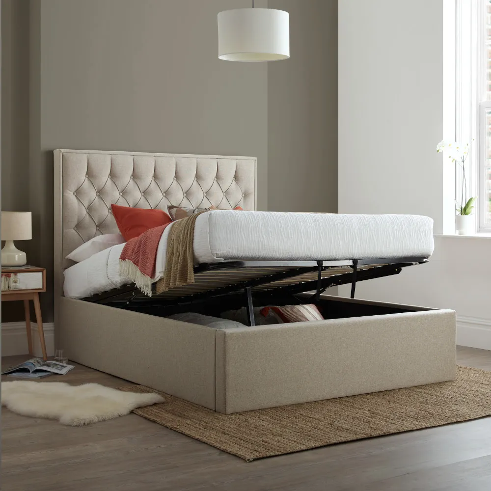 Wilson - Double - Ottoman Bed - Oatmeal Cream - Fabric - 4ft6 - Happy Beds 1
