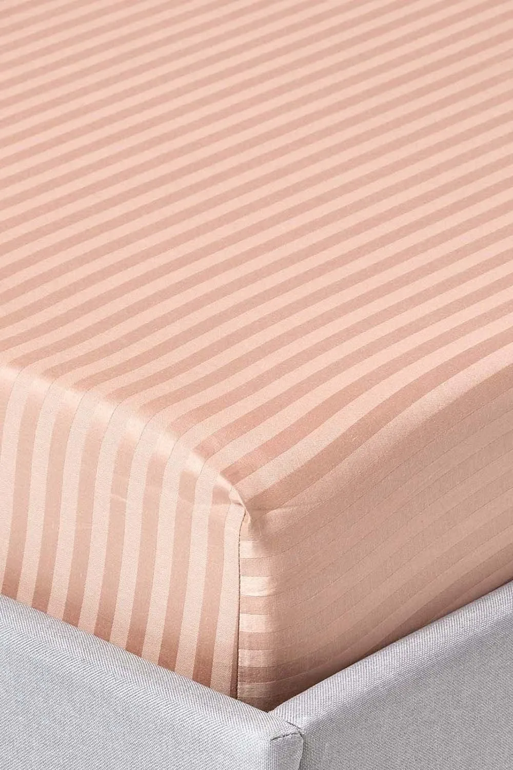 Homescapes Egyptian Cotton Satin Stripe Fitted Sheet 12 inch 330 Thread Count in Beige 1