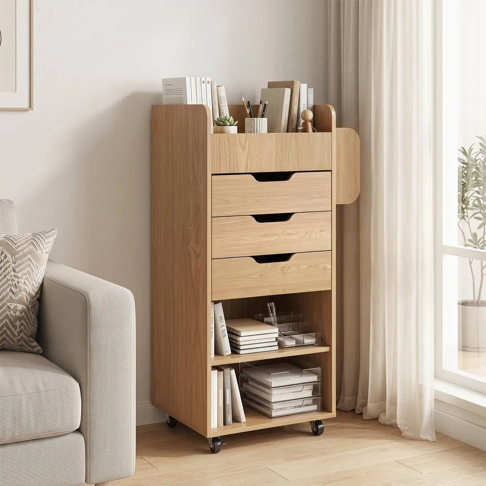 Costway Rolling Storage Cart Mobile Storage Cabinet with 3 Drawers in Natural 3