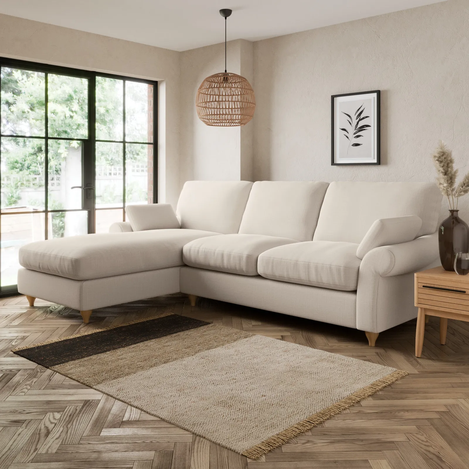 Salisbury Slub Cotton Blend Left Hand Corner Sofa Slub Cotton Sandstone