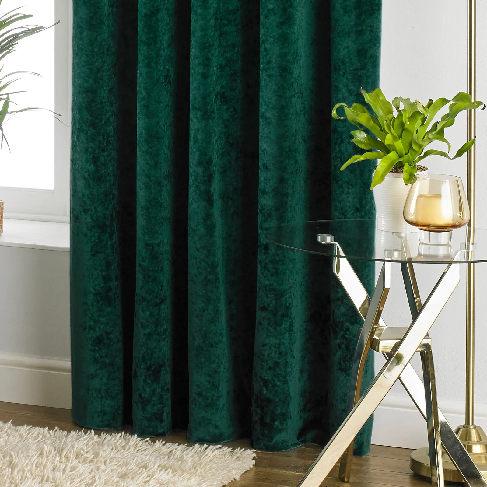 Paoletti Verona Crushed Velvet Eyelet Curtains in Emerald 3