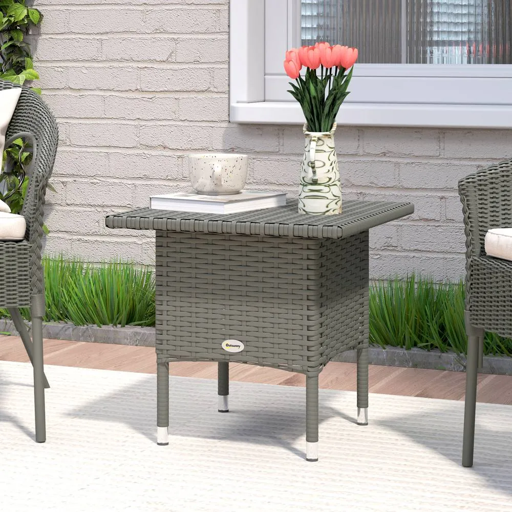 OUTSUNNY PE Rattan Outdoor Coffee Table, Easy Match Rattan Side Table, Grey