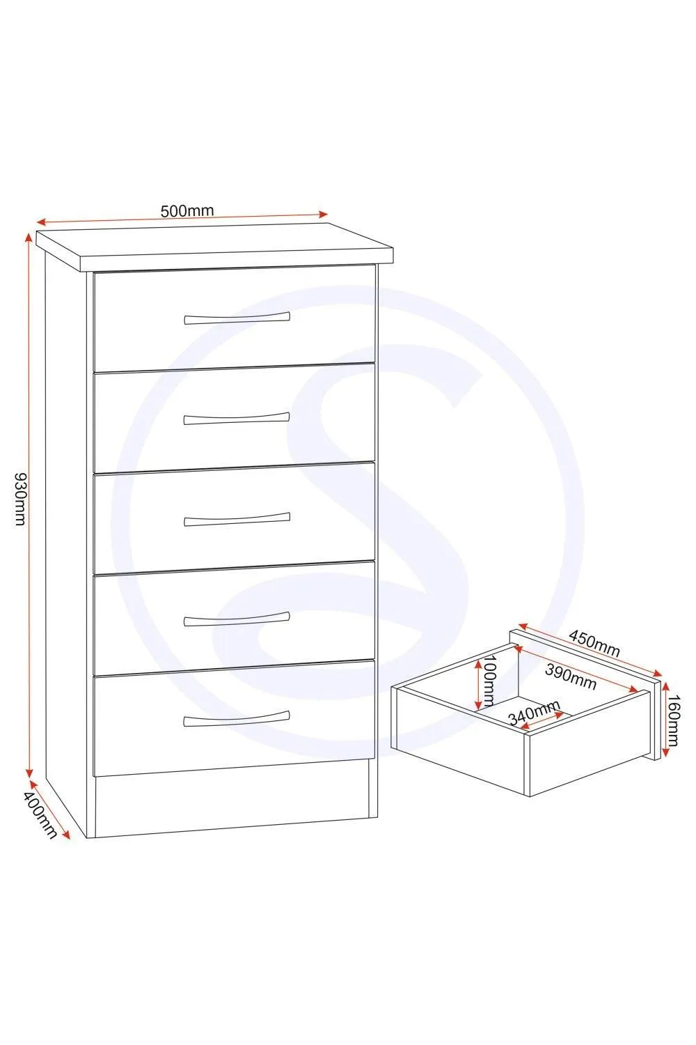 Seconique Nevada 5 Drawer Narrow Chest in Jet Black 5