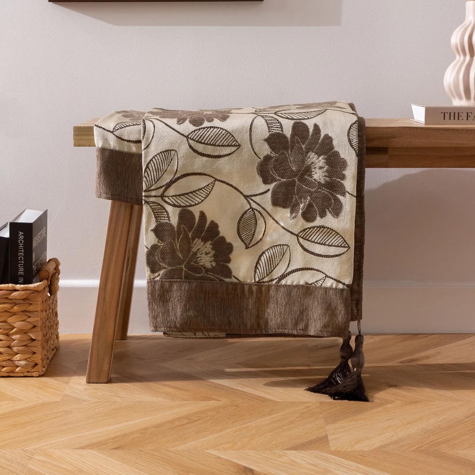 Essentials Mayflower Floral Jacquard Throw in Brown