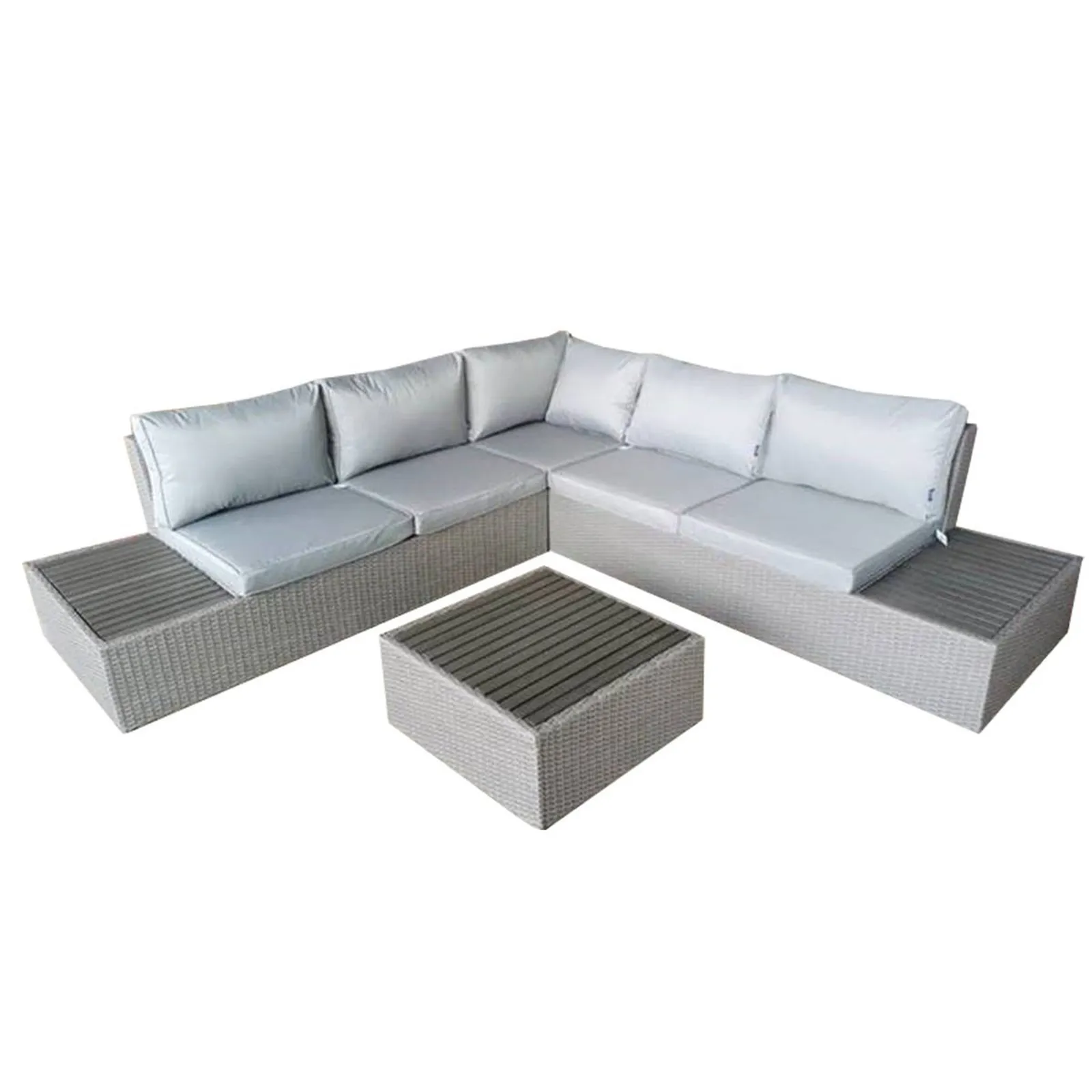 Rattan and Polywood 5 Seater Grey Corner Lounger Set