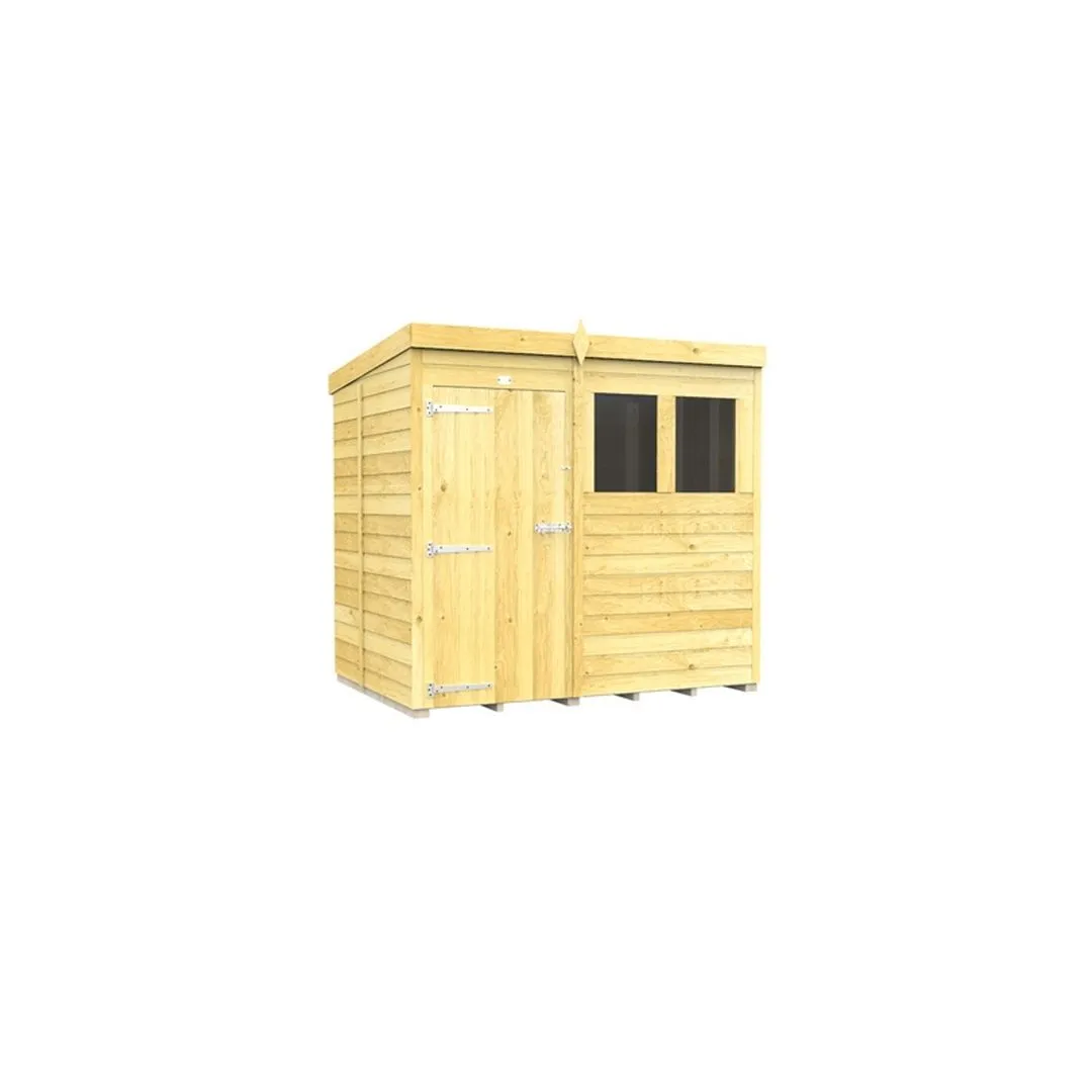 Buttercup Farm 7 x 5 Feet Pent Shed - Single Door W/ Windows - L147 x W214 x H201 cm in Brown