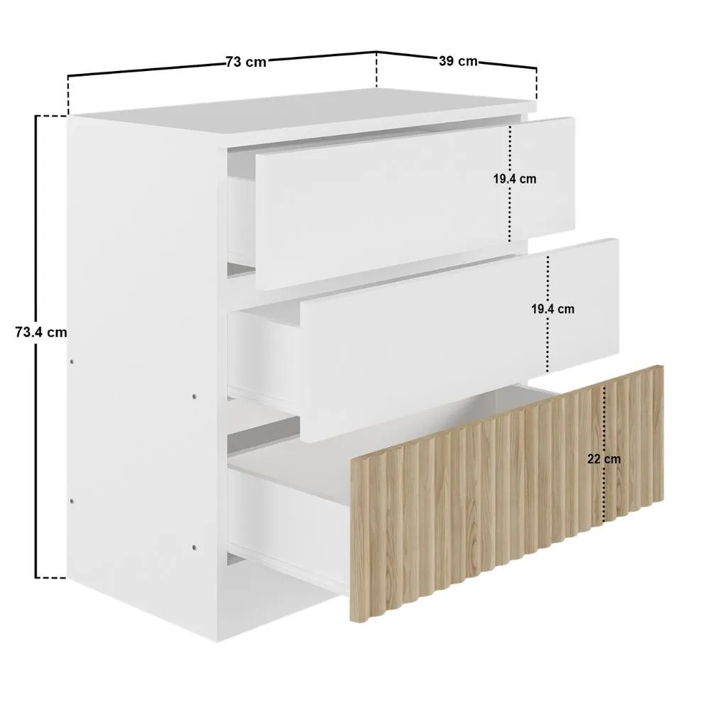 Flair Luca Ribbed 3 Drawer Chest in Light Oak 6