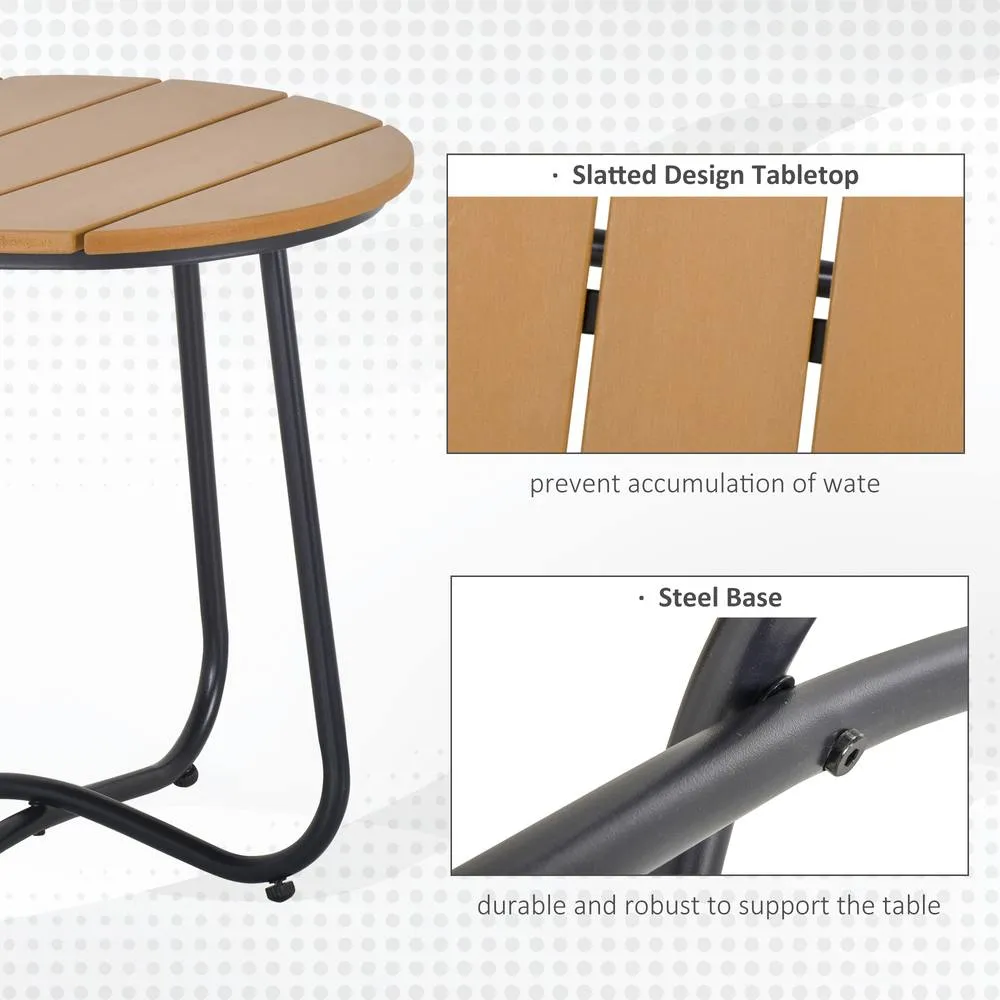 OUTSUNNY Round Outdoor Side Table Adjustable Leg Pads Natural Wood & Black 4