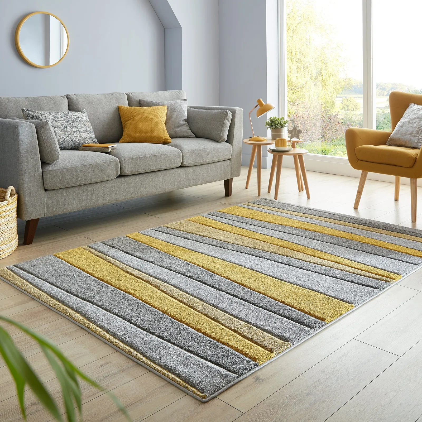 Pico Stripe Rug Grey and Yellow