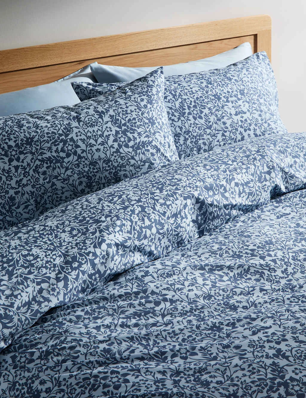 M&S Pure Cotton Mirrored Floral Bedding Set Blue Mix