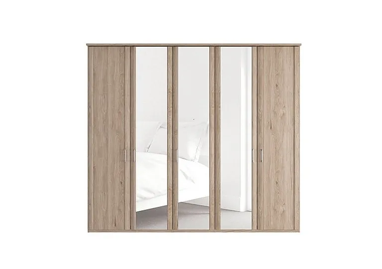 Oxford 5 Door Hinged Wardrobe with Mirrors - Holm Oak
