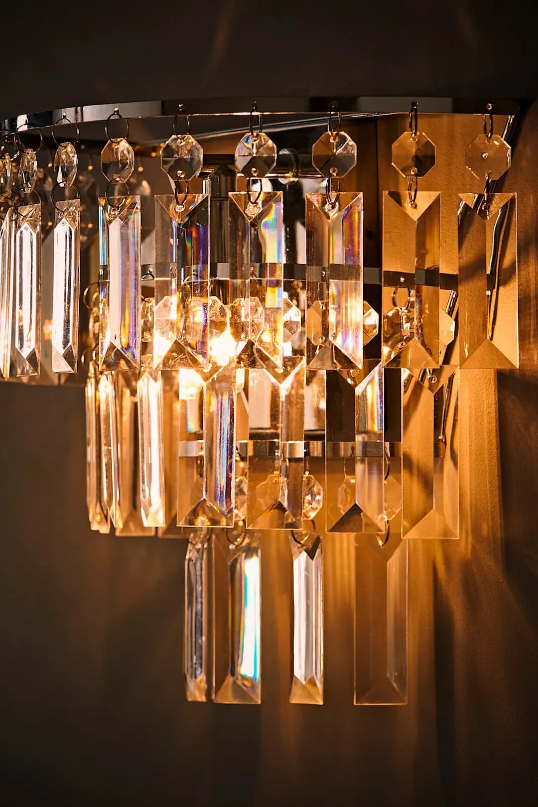 ValueLights Kelsks Chrome with Jewel Droplets Chandelier Style Flush Wall Light in Silver 2