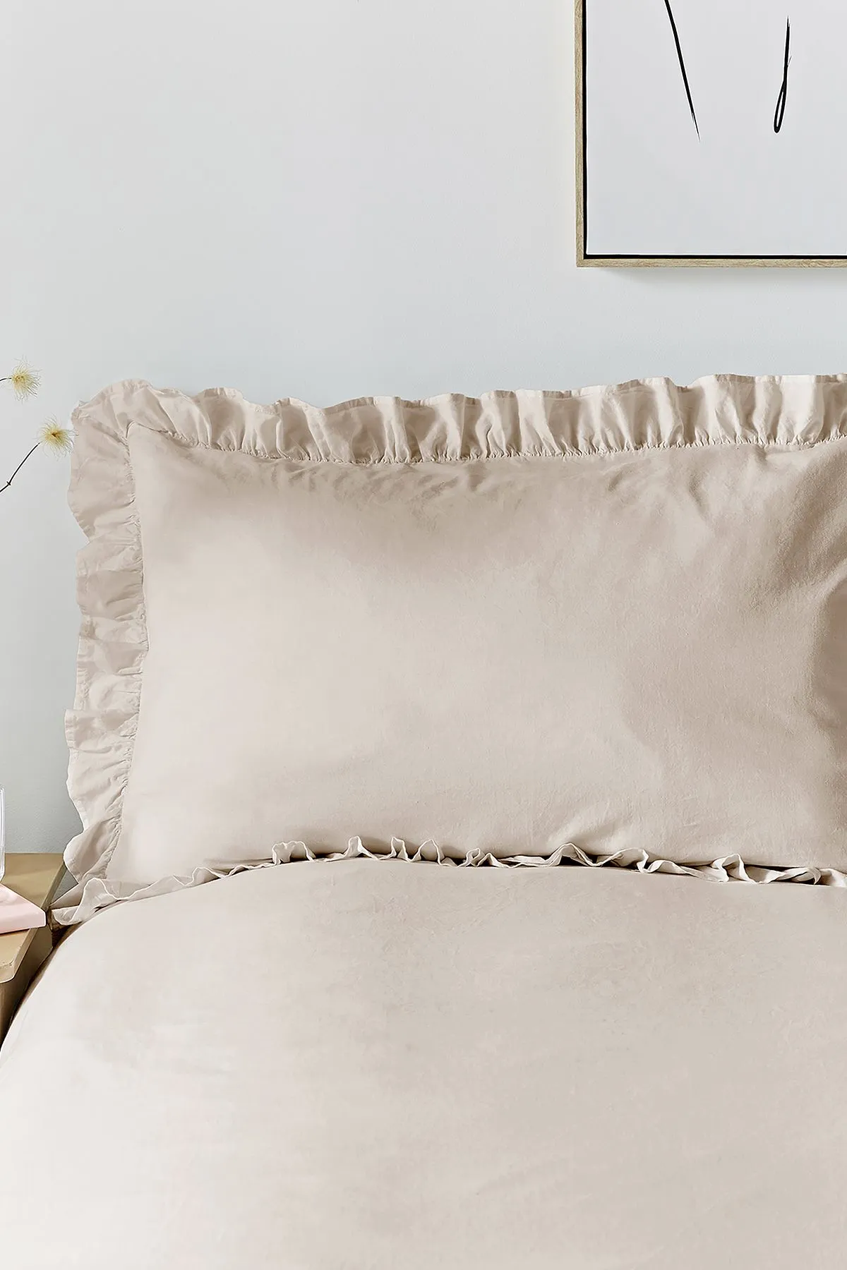 Appletree 'Cassia Frill' 100% Cotton Relaxed Look Duvet Cover Set in Natural 2