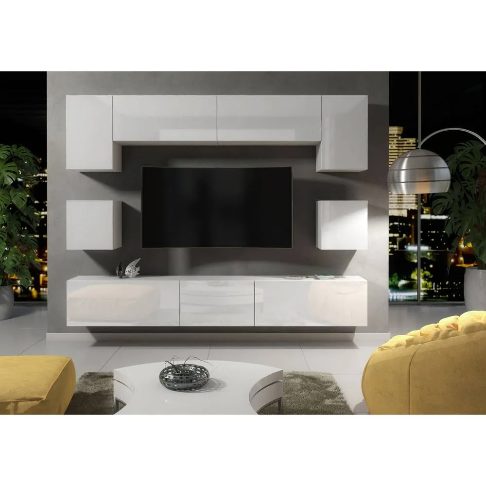 Creative Furniture Panorama Wall TV Unit - White with Gloss Doors 2