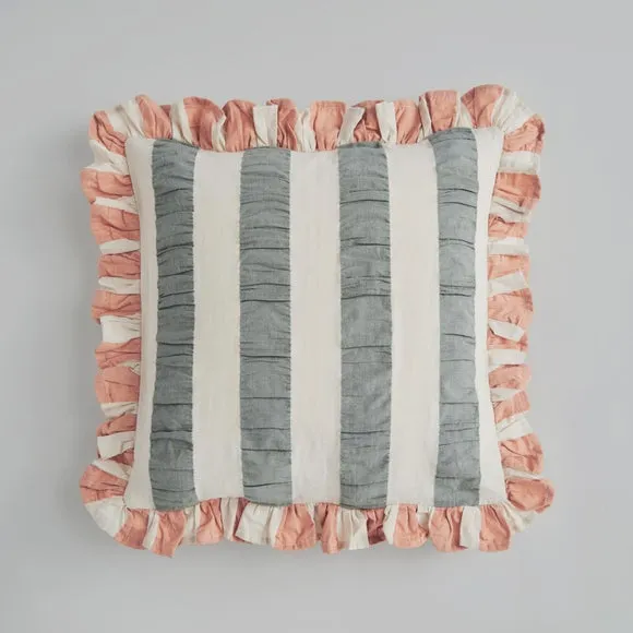 Seersucker Stripe Frill Cotton Square Cushion 3