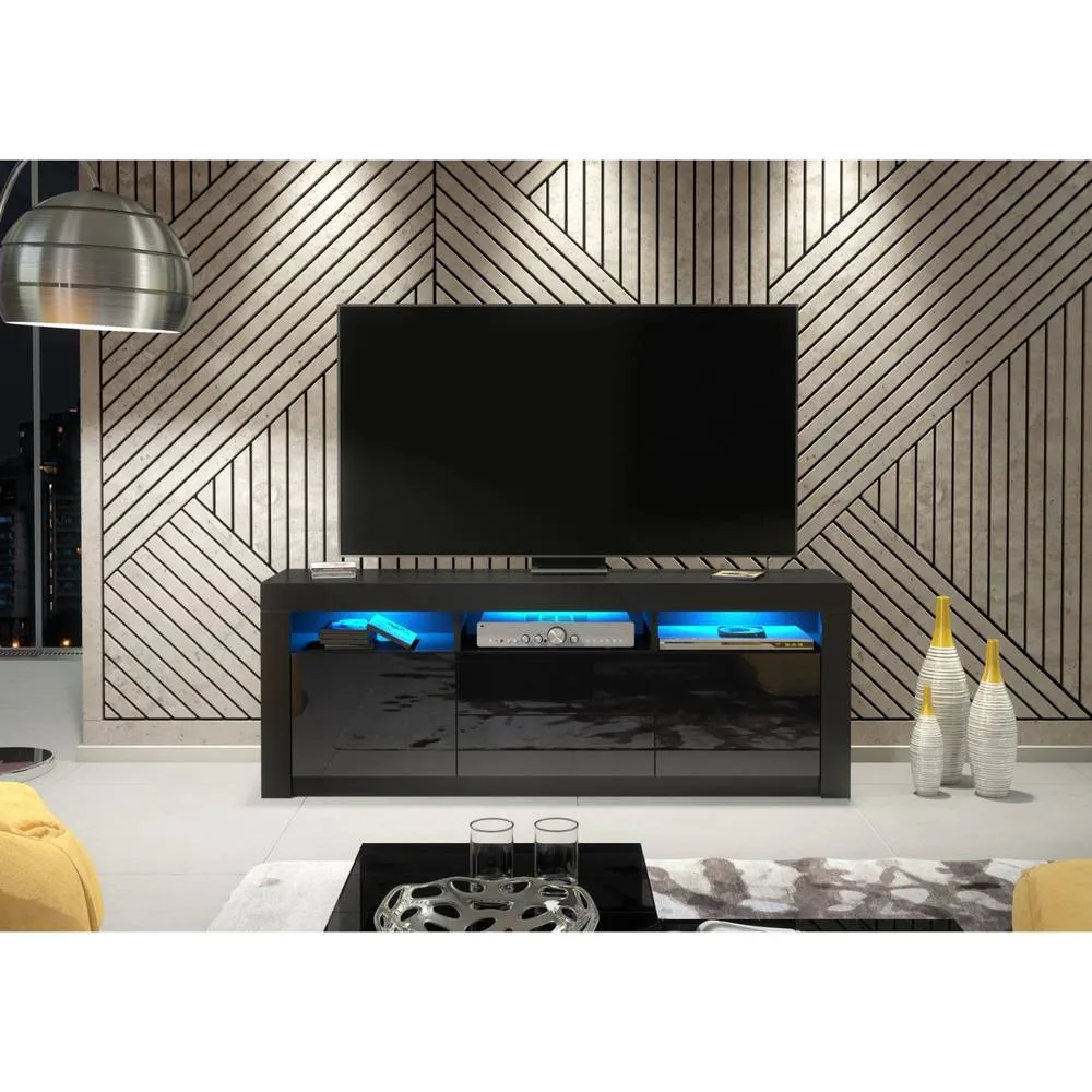 Creative Furniture Shine TV Unit 160cm - Black with Gloss Doors & LED Lights 2