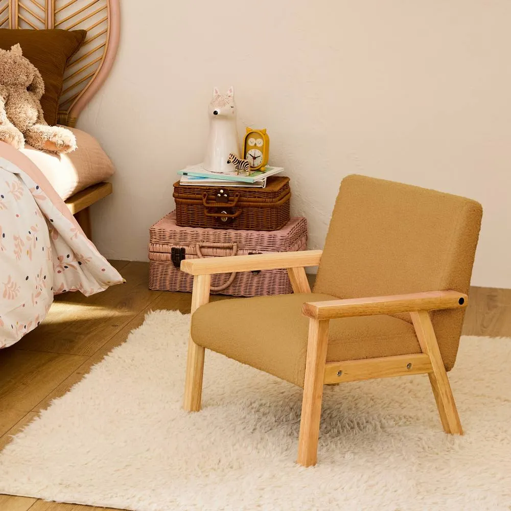 sweeek Children's scandi-style armchair in boucle fabric, rubberwood in Mustard 1