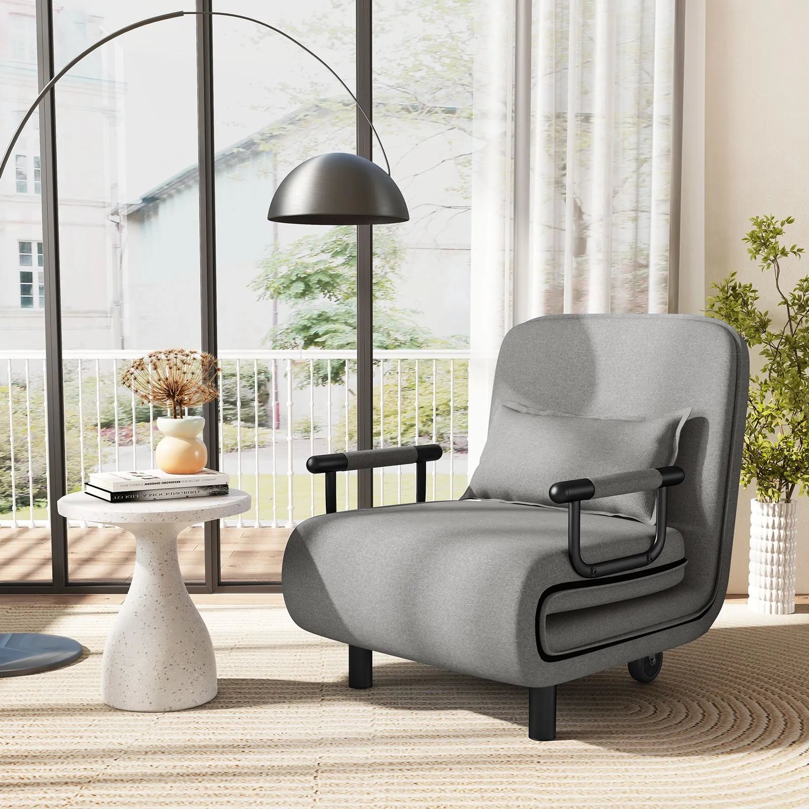 Costway 3-in-1 Convertible Sofa Bed Sleeper Chair w/Lumbar Pillow in Grey 3